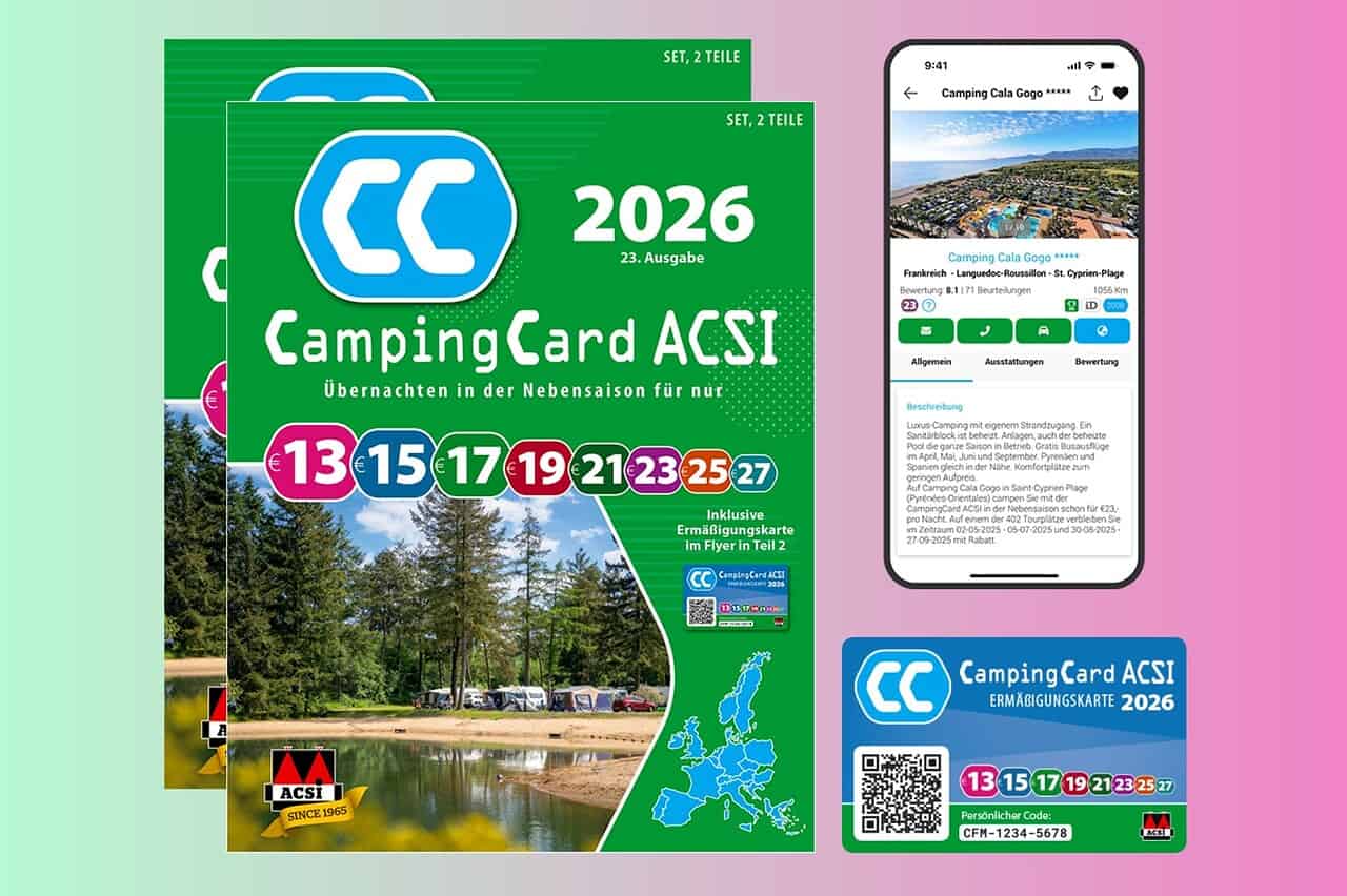 CampingCard ACSI 2026, des nuits de camping pas chères en Europe, un compagnon de voyage pratique pour les campeurs.